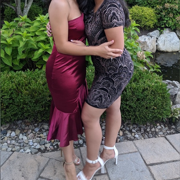 Rose Gold & Black glittery sparkly patterned party dress bodycon - Picture 4 of 8